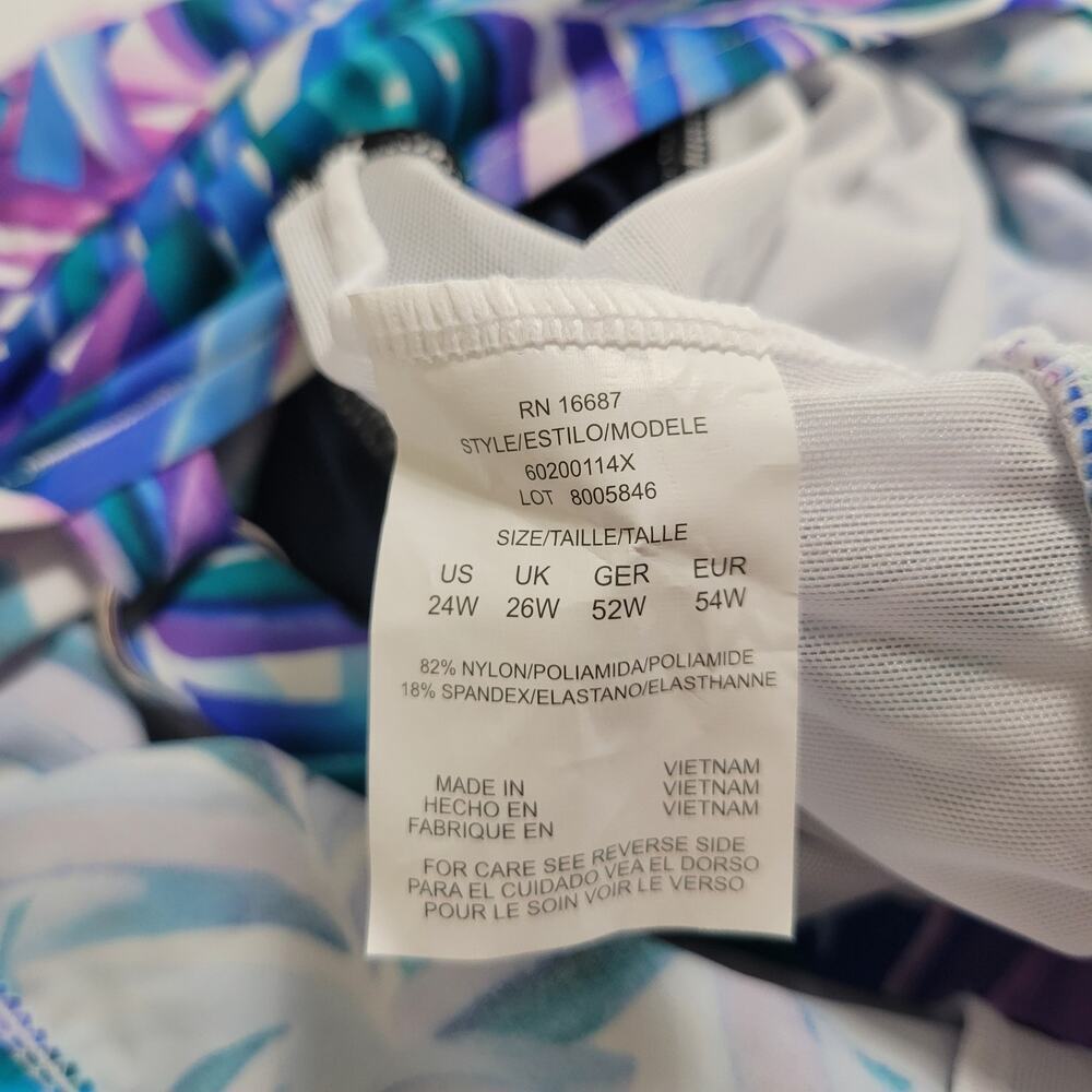 Swim Solutions Tummy-Control Faux-Tankini One-Piece Swimsuit Modest NWT Size 24W - Picture 12 of 13